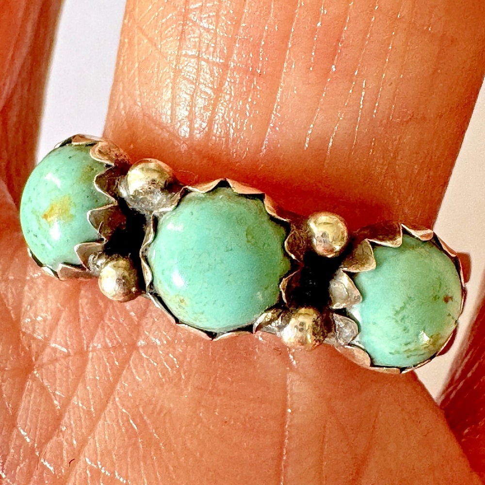Navajo Ring #8 Mine Turquoise Sz 8 Wedding Band Signed 7mm Row Sterling Rope